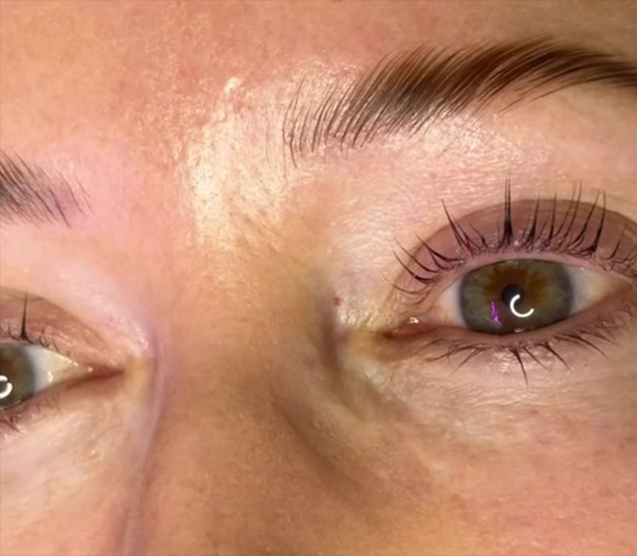 Close-up of a lifted lash and laminated brow