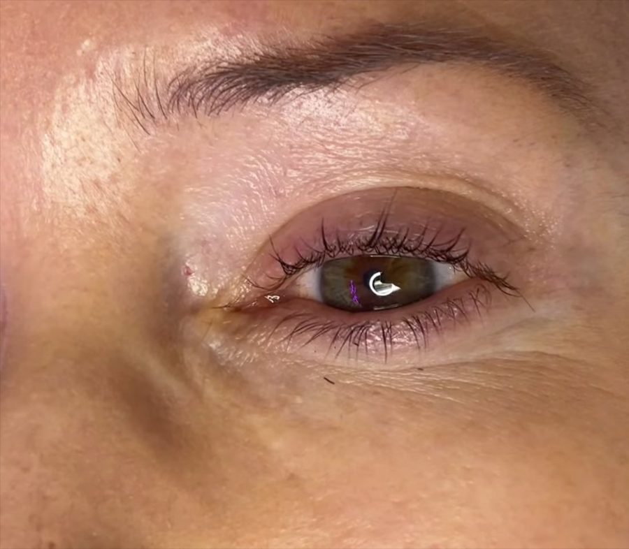 Close-up of a lifted, tinted lash line
